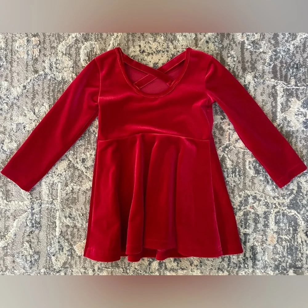 The Children's Place Red Velvet Long-Sleeve Skater Dress